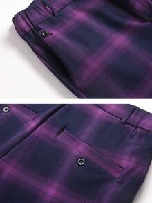 JUNBAOSS Men's Slim Fit Stretch Dress Pants Plaid Skinny Pants For Men, Straight Leg Fashion Comfort Flex Waist Pants, Mens Casual Business Golf Dress Chinos Pants - 紫色 - 查看 4