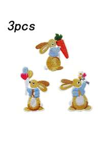 3/4 Pcs Easter Cute Bunny Embroidered Patches | Iron-On/Sew-On DIY Appliques For Clothes, Dresses, Bags, Hats, Jeans & Backpacks - Multicolor - View 13