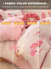 Sanrio Cute Print 3pcs Bedding Set - My Melody(1pc Duvet Cover + 2pcs Pillowcase, No Filling) Cartoon Full Size, Soft & Comfortable, Suitable For Dorm, Home Bedroom, Hotel, All Seasons, With Zipper Closure And Pillowcase, Multi-Color , Oversized Bedding, Oversized Duvet Cover Set