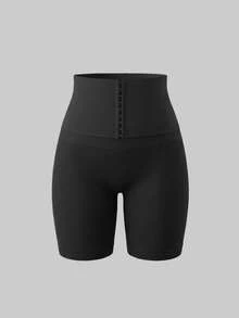 1pc Plus Size Women High Waist Seamless Front Button Design Shaping Shorts, Lifting Buttocks And Slimming Thighs Tight Yoga Shorts - Black - View 6