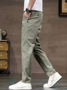 Pantalones de color liso con detalle de cono para hombres, para el otoño - Verde militar - Ver 3