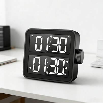 Cronómetro y temporizador de doble pantalla - Dos temporizadores separados (superior e inferior) con ajustes individuales para cronometraje simultáneo, fácil de usar y multiusos. Ideal para cocinar en la cocina y estudiar - Herramienta práctica de gestión del tiempo.