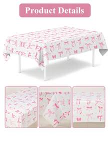 1pc Pink Bow Baby Shower Theme Tablecloth,220*130cm Disposable PE Table Cloth With Pink Bow Design,Baby Shower Table Cover,Babe Shower Decor,Gender Reveal Party Decor,1st Birthday Party Table Decoration Supplies,Pink Bow Party Decor,Pink Bow Birthday Party Decorations,Baby Girl Party Decorations,Baby Shower Gift, Table Decoration,Easy To Clean Tablecloth - Pink Bow - View 10