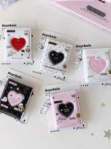 1pc Minimalist 2-Inch Large Head Photo Album Girl Fan Idol Hollow Heart ID Photo Card Holder Keychain Pendant - Multicolor - View 4