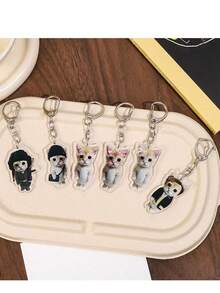 1pc Cute Sad Crying Cat Expression Acrylic Keychain/Bag Charm, Lanyard, Suitable As Gift For Boyfriend, Girlfriend, Family, Party, Animal Themed Phone Decor, And More Car Accessories, School Supplies - Multicolor - View 2