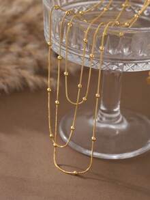 Cring Coco 1 pièce Collier en acier inoxydable 304 de forme géométrique avec design de faux perles, élégant et vintage. Cadeau élégant pour la fête des mères, la Saint-Valentin et pour une tenue quotidienne - Doré - Voir 6