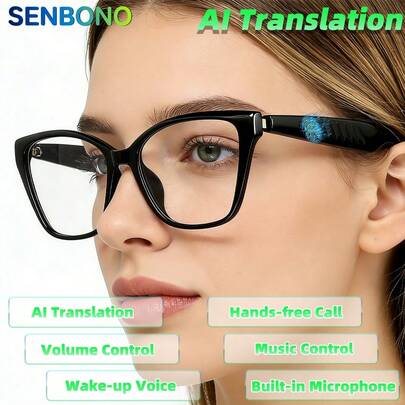  SENBONO AI Translation Smart Glasses, These Glasses Allow For High-Definition Audio, Music Playback Control, Hands-Free Call, Making It Easy To Listen To Music And Manage Calls With Built-In Microphone, Fashion Glasses