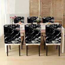 1件/4件/6件/10件装复古风格黑色底白色纹理大理石纹图案毛绒可拆卸椅套，采用柔软涤纶面料制成，适用于餐厅、客厅、办公室、酒店和家居装饰。 - 彩色 - 查看 8