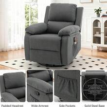 Recliner Chair, 360 Swivel Rocker Chair For Adults, Small Rocking Recliner For Small Spaces, Upholstered Fabric Glider Recliner Nursery (Swivel Rocker Recliner, Grey) - Dark Grey - View 5