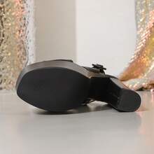 18厘米高跟优雅露趾踝带凉鞋，经典欧式粗跟，舒适百搭，适合跳舞、派对、夜店、宴会等场合，尺码35-42，厚底高跟，春夏穿搭 - 黑色 - 查看 5