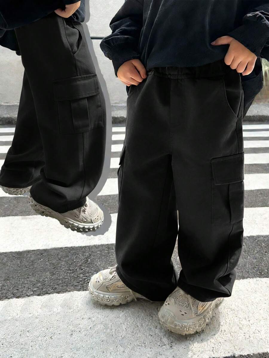 1pc Young Boys' Fashionable Casual Versatile Streetwear Comfortable Straight Leg Pants - Black - View 1