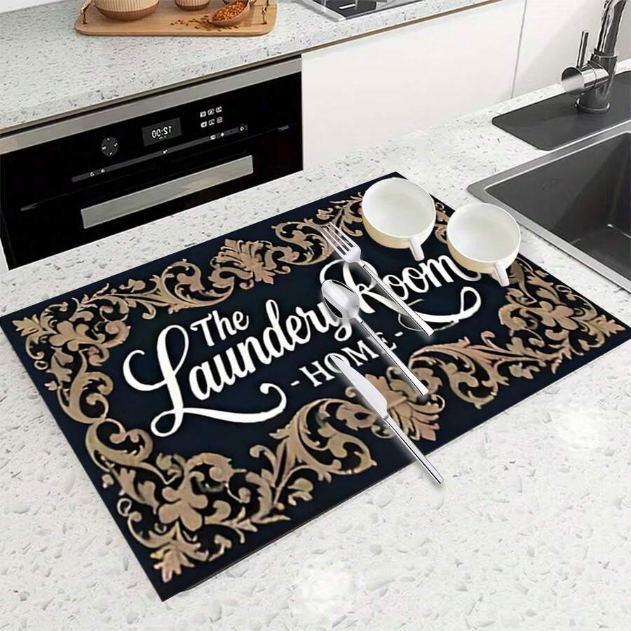 1pc Minimalist Decorative Absorbent Mat, Polyester Waterproof Countertop Protector Pad, Suitable For Kitchen, Dining Table, Dish Drying, Washing Machine, Coffee Maker, Bathroom Vanity, Kitchen Accessories, Party Supplies - Multicolor - View 1