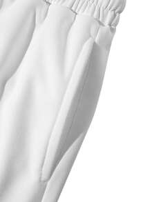 男士休闲运动短裤，抽绳腰带设计，纯色简约风格，适合户外活动 - 白色 - 查看 5