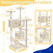 LILIIN Cat Tree Type A 130 Cm, Climbing Tower With Soft Plush, Sisal-Wrapped Scratching Posts, Cat Cave And Platforms, Cat Tree/Cat House For Large And Small Cats, Dark Grey/Light Grey/Beige