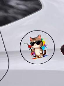 Cute Pet Fashion Glasses Cat Creative Car Sticker, Colorful Ink Splash Effect, Adorable Pattern, Easy To Apply And Not Easy To Fall Off, Cover Blemishes And Prevent Scratches, Suitable For Cars, Gas Tanks, Smooth Surfaces, Daily Use - Cartoon - View 3