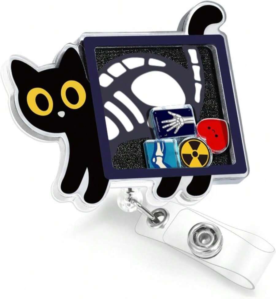 Plifal XRAY Badge Reel Holder Clip - Cute CT Cat Retractable ID Name Card Badge Reel With Charm Alligator Clip, Nurse Nursing Office Medical Worker Student Shaker Accessories Gifts - Màu sắcFF - Xem 1