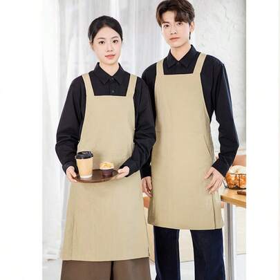 Köksförkläde med korsrygg, unisex, med fickor, bred rem, sidoslitsar för flexibel rörelse, modern, lämplig för bakning, målning, trädgårdsarbete och städning (aprikos)