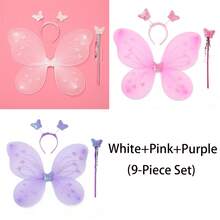 可爱精致的天使蝴蝶翅膀道具套装，包含头箍和魔杖，适合旅行摄影服装、万圣节和圣诞节角色扮演、生日派对游戏、舞台表演道具、圣诞节