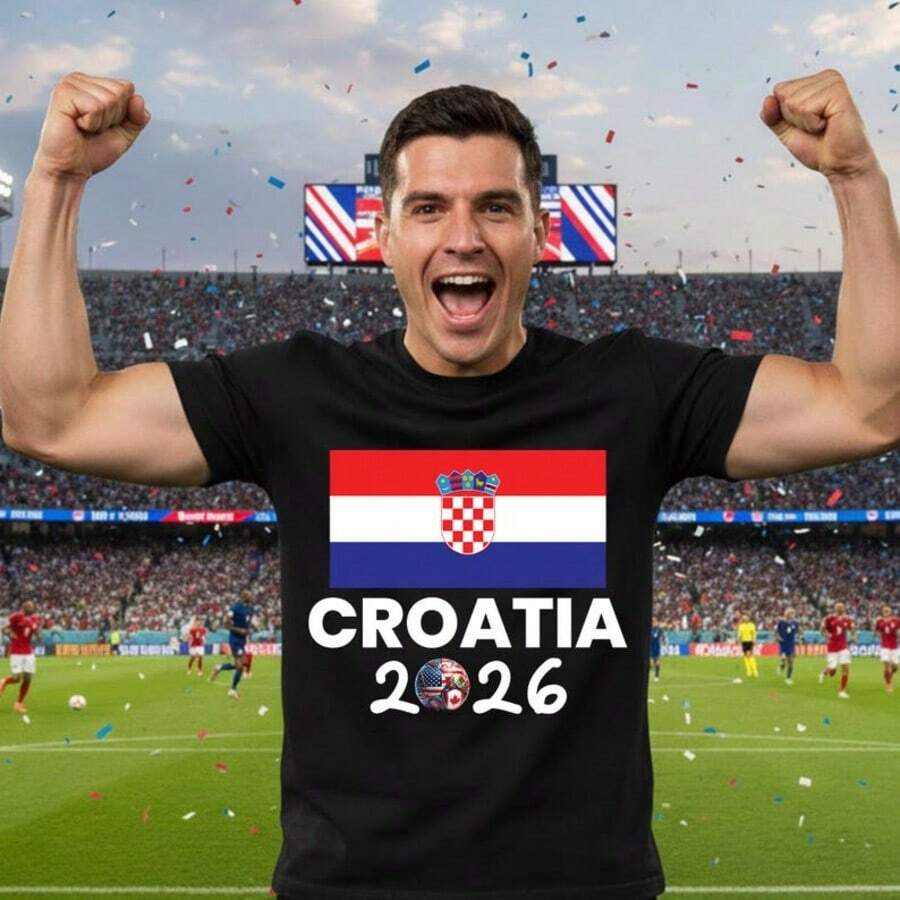 Croatia Shirt World Cup 2026 Soccer Fan Tee Vatreni Croatian Football Lover Gift Men Women Kids - 黑色 - 查看 1
