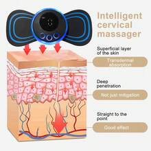 EMS颈部按摩器，迷你颈背肌肉按摩刺激贴片，8种模式19级强度调节液晶显示屏，颈部拉伸器，便携式全身放松工具 - 黑色 - 查看 7