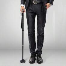 Bastn Plegable para Mujer con Dos Luces LED, bastn cudruple con Base Estable, Ligero y Ajustable - Negrotallado - Ver 8