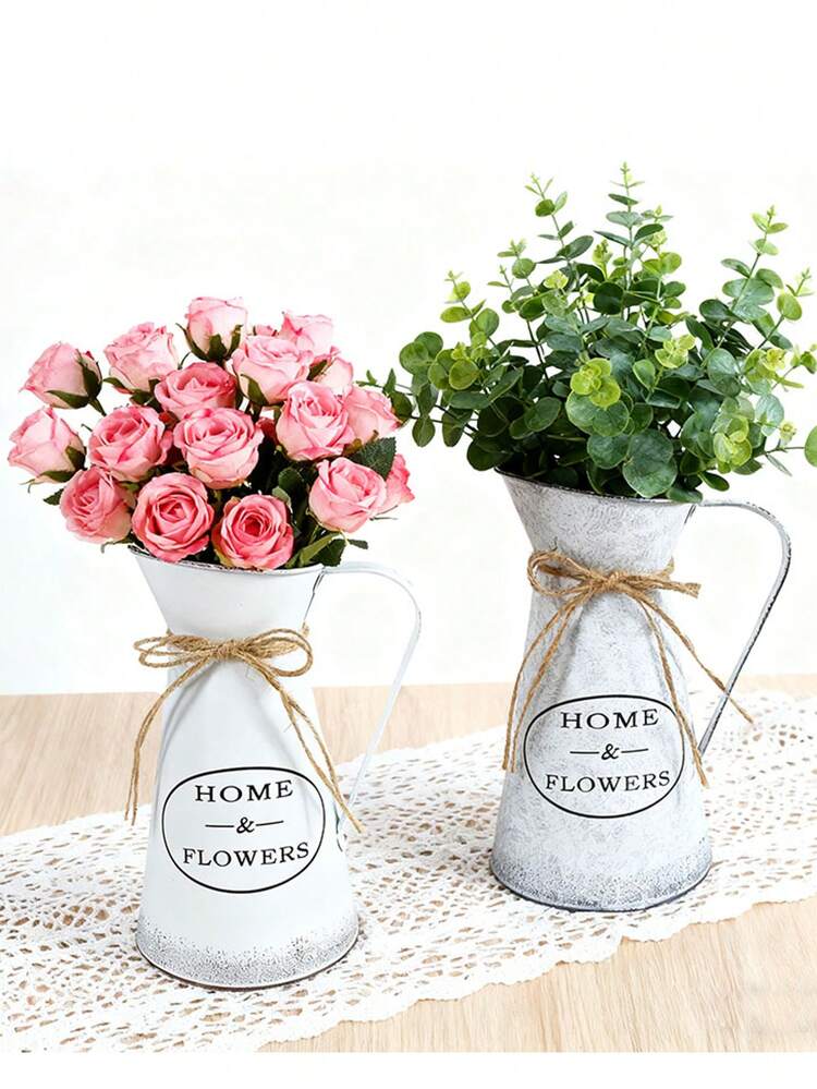 Macetas y jarrones de hierro forjado retro con asas, jarrones decorativos para flores con cuerdas de cáñamo, adornos de escritorio para el hogar, mesas de comedor y sala de estar, decoración de estilo campestre suave, contenedores para arreglos florales, adecuados para diversos estilos de arte floral - cafetera - Añade 6