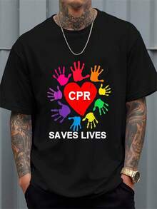 100% Cotton Funny CPR Saves Lives , Registered Nurse Designs.Jpg Women's Men's Graphic Tee Black Crew Neck T-Shirt Short Sleeve Summer Tee Tops - Black - View 1