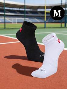 1-2双装 SPORT 时尚红色Logo厚底缓震运动短袜，吸湿排汗低帮透气健身袜，适合跑步、篮球、徒步、户外运动 - 彩色 - 查看 8