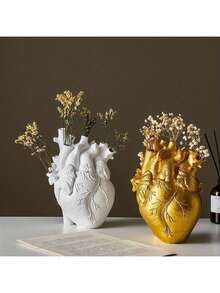 1 Piece Heart Shaped Resin Decoration For Tabletop And Living Room Includes Vase And Dried Flower Arrangement For Tabletop Resin Vase For Tabletop Tabletop Arrangement Room Living Room Decoration - Đỏ - Xem 2