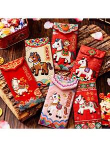 6PCS Creative 3D Hongbag Horse New Year Red Envelope Chinese Traditional Lucky Money Pouch 2026 New Year Gifts Money Pouch - Multicolor - View 1