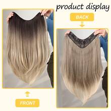 Clip In Hair Extensions V-Shaped Omber 22 Inch Long Straight Hair Heat Resistant Fiber Synthetic Hairpiece For Women Girls Party Daily Use