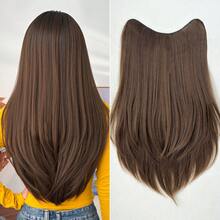 Clip In Hair Extensions V-Shaped Omber 22 Inch Long Straight Hair Heat Resistant Fiber Synthetic Hairpiece For Women Girls Party Daily Use