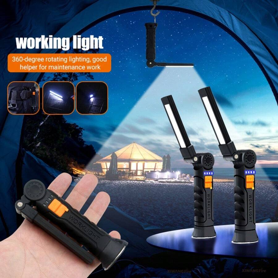 1pc Magnetic Foldable Multi-Functional Flashlight, Rechargeable Professional Car Repair Work Light, 360° Rotatable, Tail Magnet - Multicolor - View 1