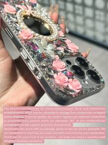 1个全镶钻水晶闪亮手机壳,防震防水防摔,软TPU+PC全包设计,饰有仿珍珠皇冠和圆形粉色蝴蝶结镜面,兼容 17 Pro Max/16/15/13/11系列、Galaxy S25 Ultra/A55和Redmi Note 14——女士奢华时尚配饰,完美的生日礼物,情人节、婚礼、派对礼物,2026年热销! - 彩色 - 查看 4