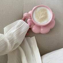 1个粉色向日葵陶瓷杯带碟，容量约220毫升，适用于家庭厨房、餐厅、客厅，可用作茶杯、咖啡杯、牛奶杯、果汁杯，小众INS风格，创意十足 - 粉色 - 查看 5