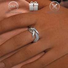 1pc 925 Sterling Silver Asymmetric Wheat Design Zirconia Inlaid Simple Fashion Ring, Suitable For Daily Wear And Gift Giving
