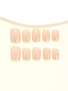 Drücken Sie Ihre Liebe mit 24 Stücke kurzen quadratischen Aufklebe-Nägeln aus, Atmosphäre Gold Glitzer Nude Falsche Nägel Vollabdeckung Fake Nagel Spitzen für Frauen und Mädchen, inklusive Nagelsalon mit 1 Stück Gelee Gel und 1 Feile. Zufälliger Versand von Nagelbedarf - Gold - Übersicht 4
