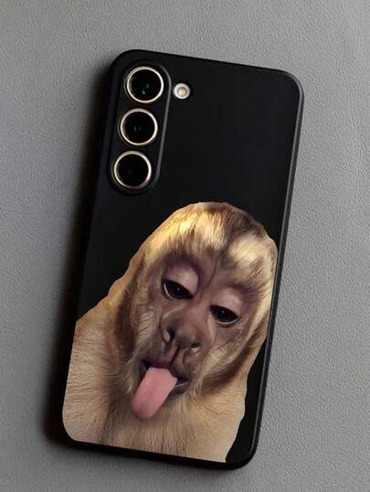 1pc Monkey Tongue Graphic Vintage Floral Line Art Painted Black Soft Phone Case, Compatible With IPhone 17pro/17Air /17/17promax16/11/16pro/16plus/16promax, Galaxy S25/S25PLUS/S25 Ultra/A16/A36/A26/A56/A50/A12, 11/12Pro/12/12X/13Pro/14Pro/15Pro/, Redmi 10/9/Note9/12c/Note11pro/Note8Pro, Anti-Drop Protective Cover