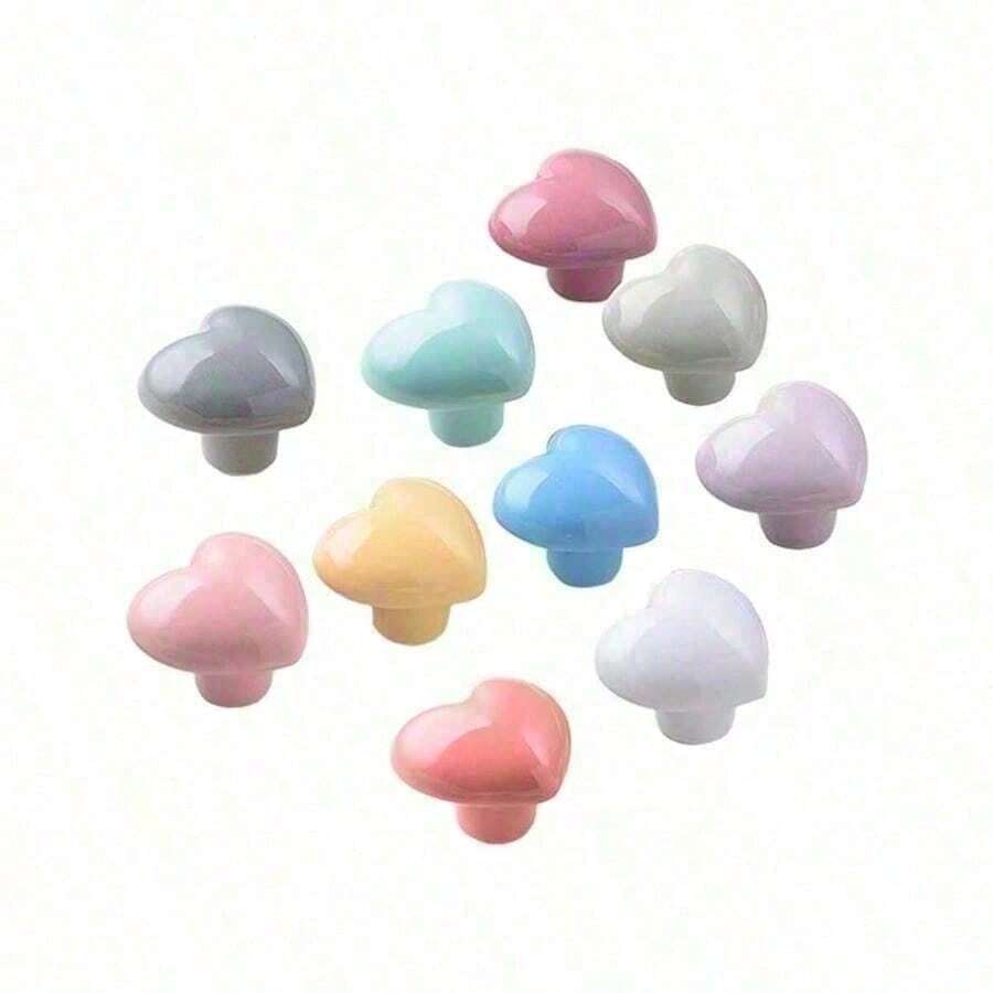 6/10pcs Ceramic Drawer Knobs Heart Shape Colorful Heart Cabinet Dresser Pulls Handles With 3 Sized Screws, Kitchen Furniture Knobs For Closet Cupboard Wardrobe - Multicolor - View 1