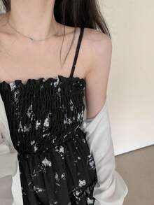 夏季休闲碎花系带吊带连衣裙 黑色 度假风 优雅 - 黑色 - 查看 7