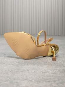 Sandálias de Salto Alto Bico Fino Femininas, Stilettos Sexy e da Moda para Festas e Ocasiões - Dourado - Visão 6