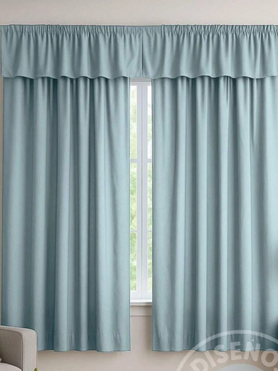 Juego de Cortinas Decorativas Tacto Algodón 1.80 x 1.80 m | Set de 2 Paneles | Estilo Moderno para Sala o Recámara - Azul - Ver 1