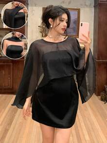 Đầm slip satin đen gợi cảm, trễ vai, ôm sát, dáng chữ A, thanh lịch, thiết kế vạt chéo bất đối xứng, lãng mạn, mềm mại, thích hợp cho tiệc tốt nghiệp, đám cưới, tiệc tối, sinh nhật, trang phục nữ xuân/hè mới. - Đen tinh khiết - Xem 4