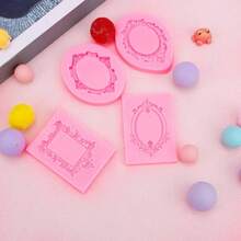 4pcs Silicone Photo Frame Molds Chocolate, Baroque Style Picture Frames Dry Clay Molds Cupcake Topper Cake Decoration Fondant Candy Polymer Clay Crafts - Hồng - Xem 3