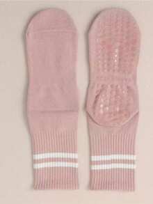 4 Pairs Women's Silicone Anti-Slip Striped Yoga Fitness Sports Mid-Calf Socks, Yoga Pilates Non-Slip Socks - Multicolor - View 5