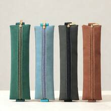 1pc Adjustable Elastic Band Pen Holder Pouch, PU Pen Case Pencil Bag With Zipper, Water-Resistant Notebook Pencil Box, Suitable For Notebooks, Planners, Binders And Books, Available In Dark Grey/Brown/Blue/Green,Stationery,Back To School - Multicolor - View 5