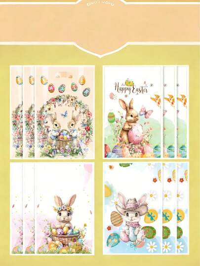 50pcs Cartoon Rabbit Easter Canvas Bags, Easter Egg Gifts Candy Snack Favor Bags, Suitable For Easter Party & Theme Party