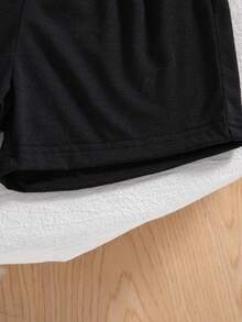 2pcs Girls Casual Striped Heart Print Sleeveless Top And Shorts Set, Summer - Black - View 9