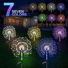 Luces solares para decoración de jardín patio camino con 300 LED 8 modos de iluminación impermeables para fuegos artificiales - Blanco - Ver 6