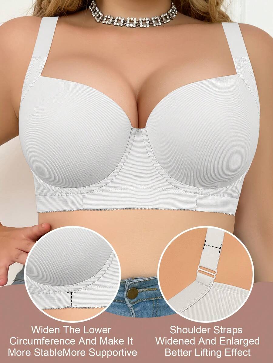 mimilemon Bra Tanpa Jahitan Berkawat Warna Putih untuk Wanita Ukuran Plus, Sederhana & Bernapas, Mengangkat & Menopang